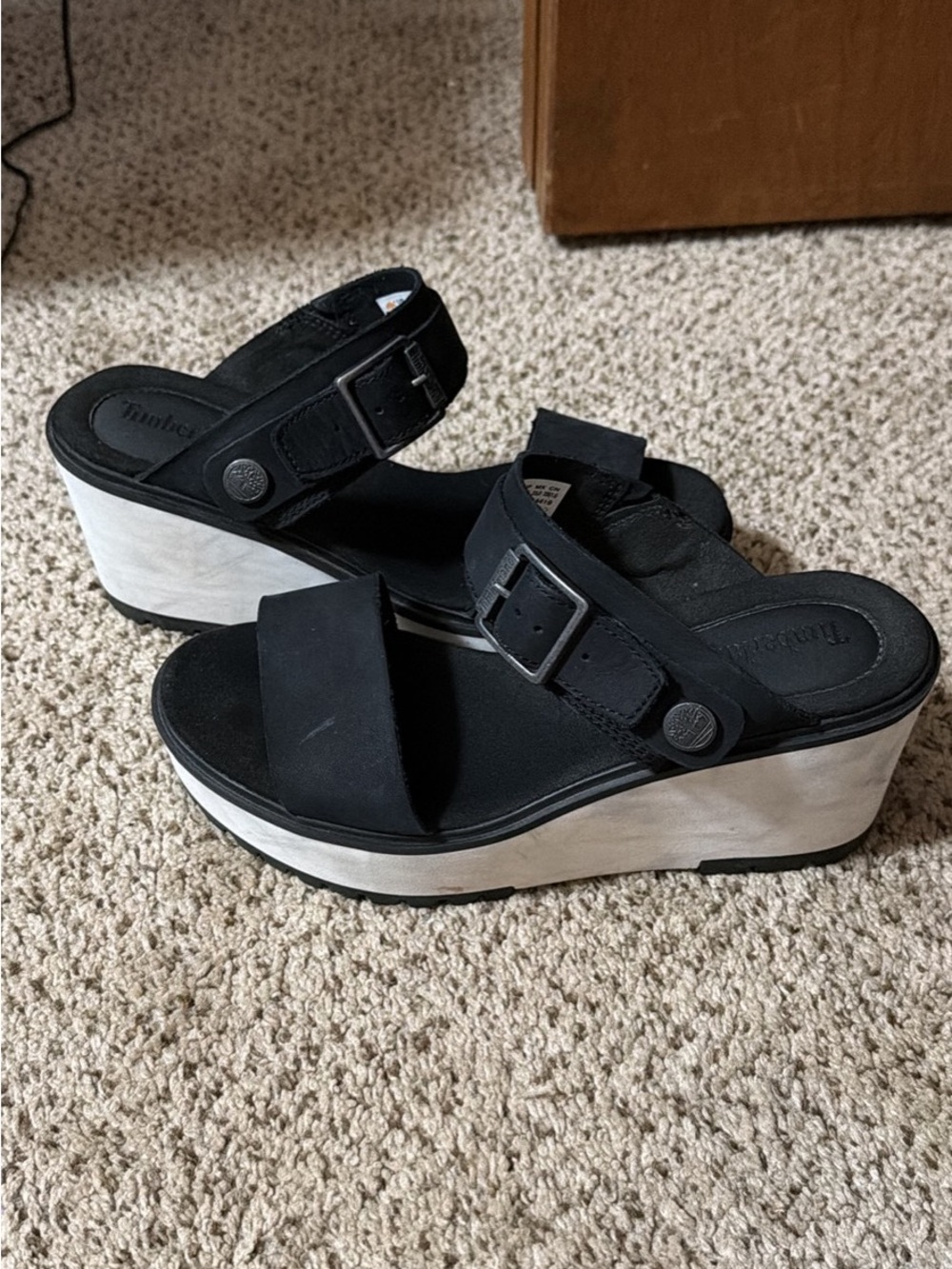 Women's Black Platform Slide Sandals with White Wedge